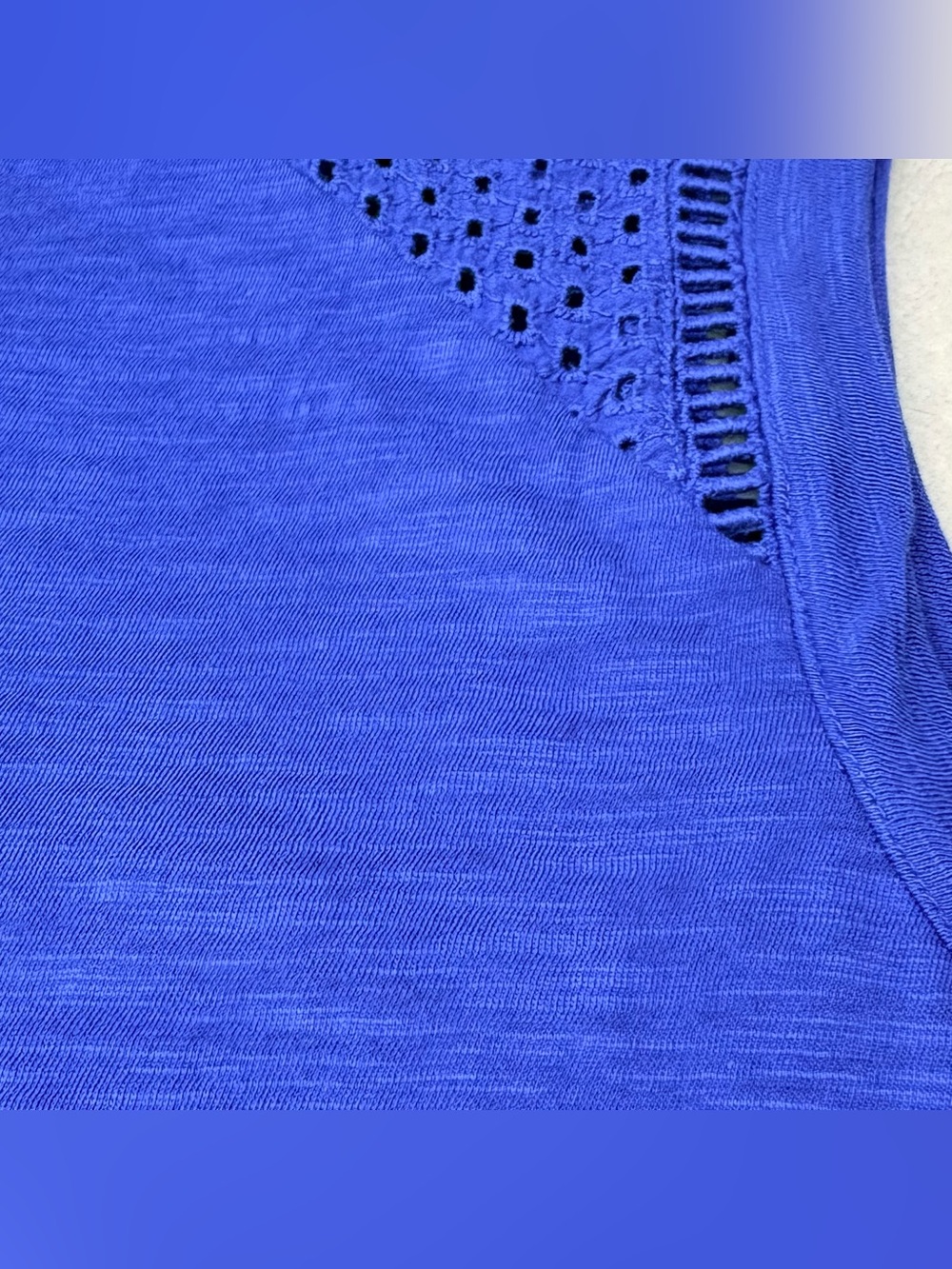 Denver Hayes Bright Blue Eyelet Lace Slub Knit Sleeveless Top Size Large NWT - Picture 5 of 10